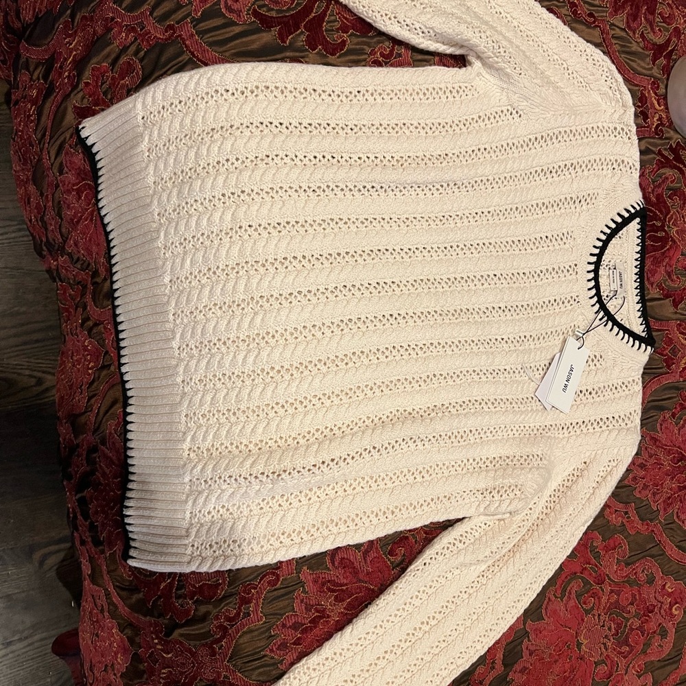 Jason Wu Cream Knit Sweater with Black Accents